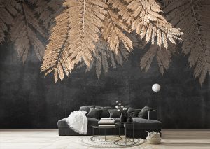 کاغذ دیواری سه بعدی طرح خاص برگ طلایی