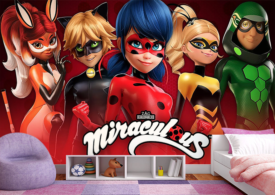 پوستر دیواری دختر کفشدوزکی و گربه سیاه