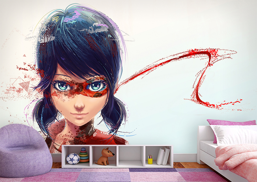 کاغذ دیواری سه بعدی طرح دختر کفشدوزکی