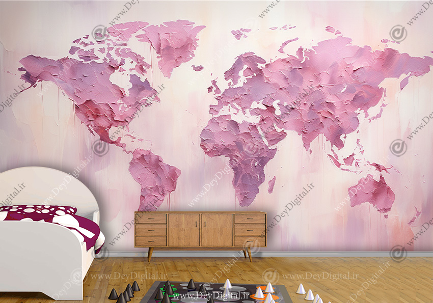 پوسترساده و شیک اتاق دختر طرح نقشه جهان