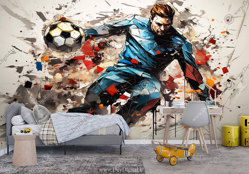 کاغذ دیواری سه بعدی طرح فوتبالی