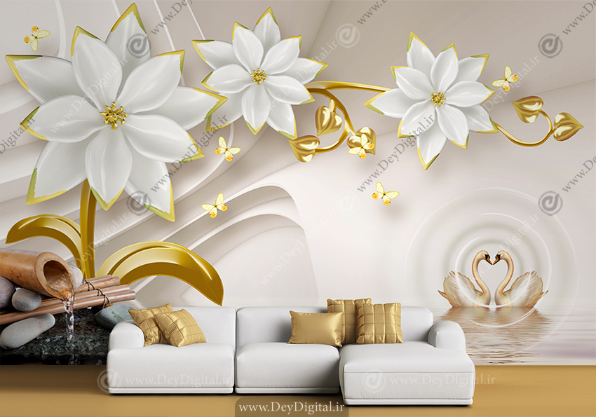 پوستر دیواری پذیرایی طرح گل سه بعدی