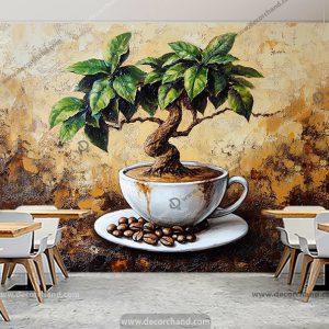کاغذ دیواری سه بعدی کافی شاپ طرح خاص و هنری
