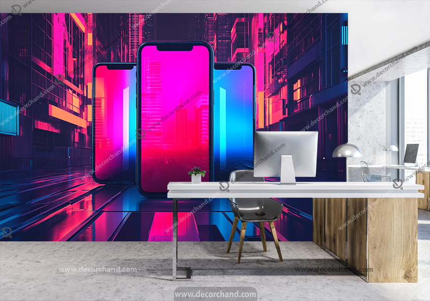 پوستر دیواری سه بعدی مدل طرح نئونی برای موبایل فروشی