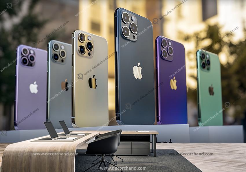 پوستر دیواری سه بعدی طرح موبایل آیفون در رنگبندی