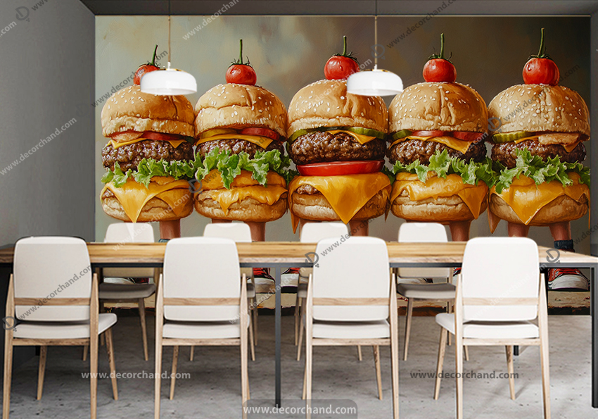 پوستر چاپی فست فود طرح چیزبرگر با زمینه قهوه ای و کرمی