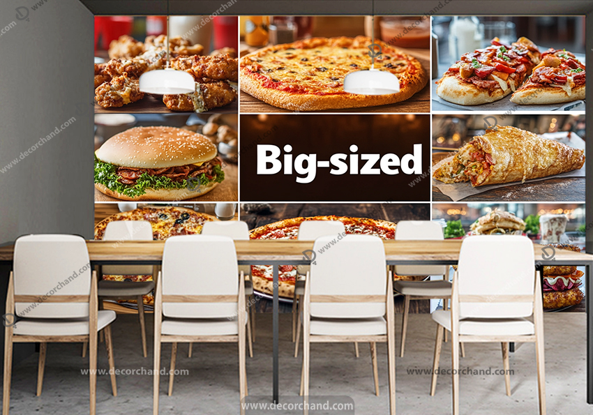 پوستر دیواری طرح ترکیبی انواع فست فود با عنوان سایز بزرگ