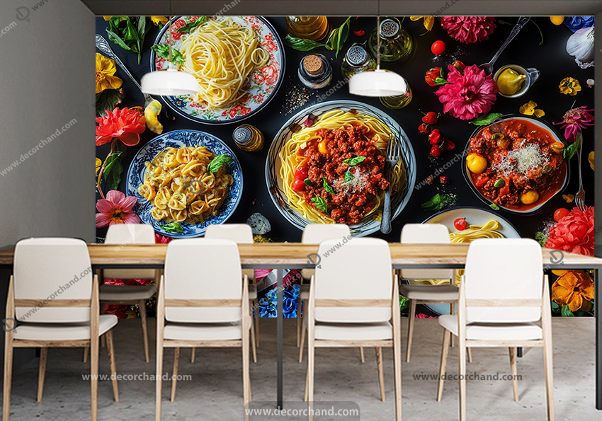 پوستر دیواری فست فود طرح ماکارانی و پاستا با زمینه تیره