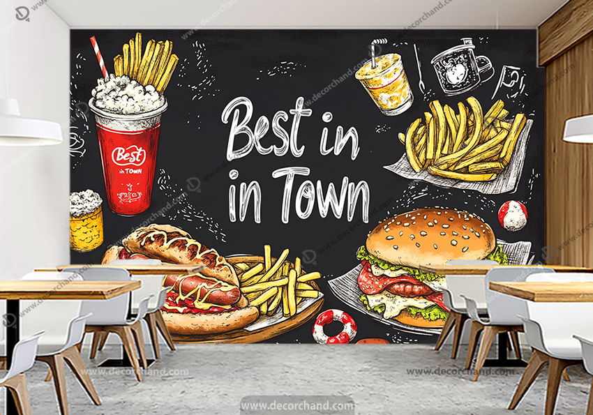 پوستر چاپی طرح نقاشی غذاهای فست فودی با عنوان بهترین در شهر