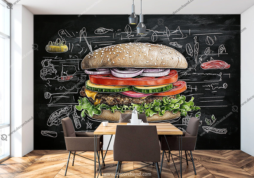 پوستر دیواری همبرگر فروشی با زمینه تیره
