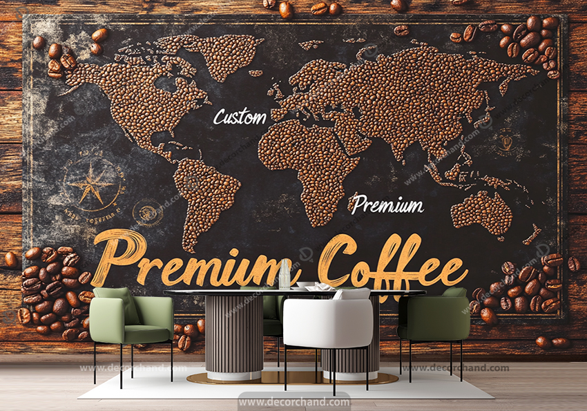 پوستر دیواری دانه های قهوه به طرح نقشه جهان