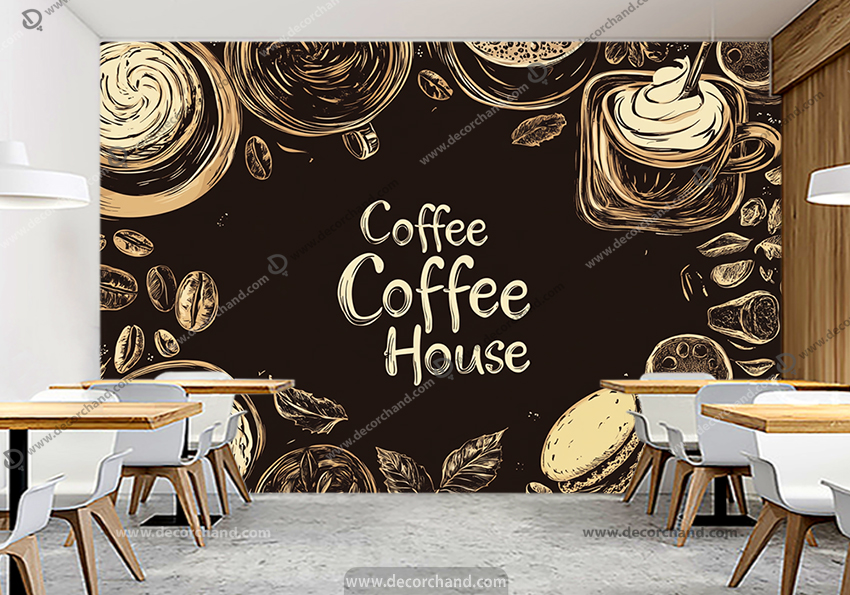 پوستر دیواری سه بعدی وکتوری کافی شاپ طرح کاپ قهوه