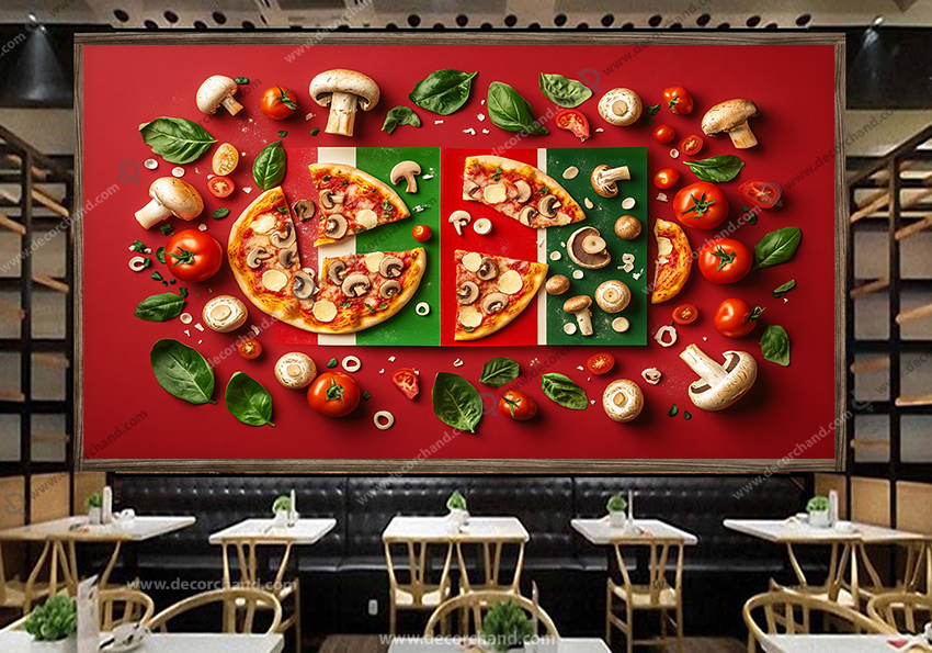 پوستر دیواری پیتزا با زمینه قرمز