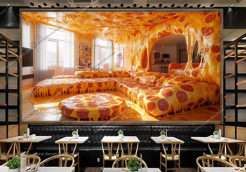 پوستر دیواری سه بعدی فست فود طرح خانه پیتزایی