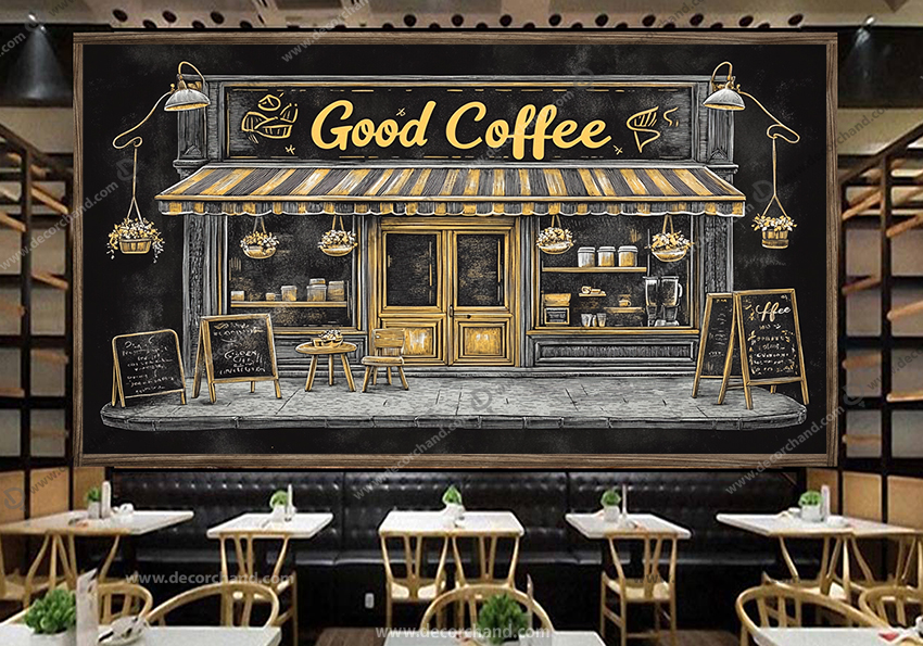 پوستر دیواری طرح کافی شاپ طرح نقاشی از کافه خیابانی