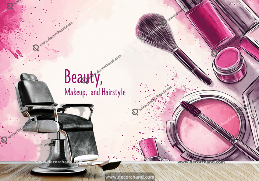 کاغذ دیواری سه بعدی آرایشگاه زنانه طرح لوازم میکاپ