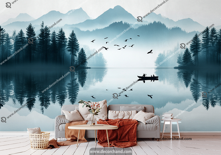 کاغذ دیواری سه بعدی طبیعت ساده و شیک به شکل نقاشی