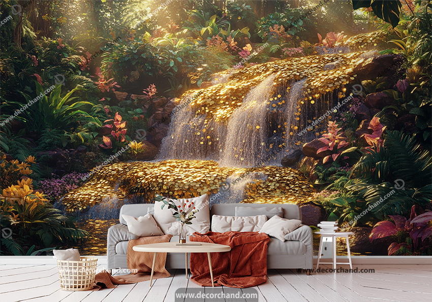 پوستر دیواری سه بعدی جنگل پولک طلایی