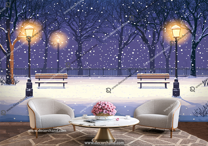 پوستر دیواری سه بعدی منظره زمستانی از پارک