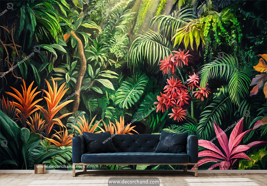 پوستر دیواری سه بعدی طرح گیاهان جنگل استوایی