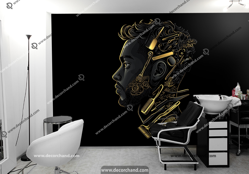 پوستر سه بعدی خفن برای ارایشگاه مردانه با رنگ تیره