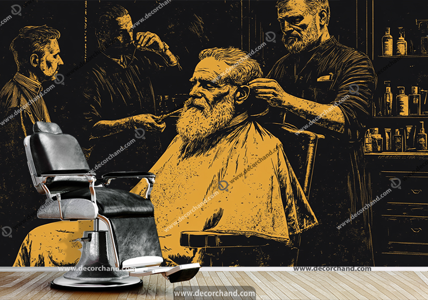 پوستر دیواری سه بعدی طزح نقاشی از آرایشگاه مردانه