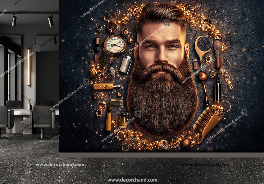 پوستر سه بعدی مردی با ریش های بلند برای مغازه آرایش و پیرایش مردانه