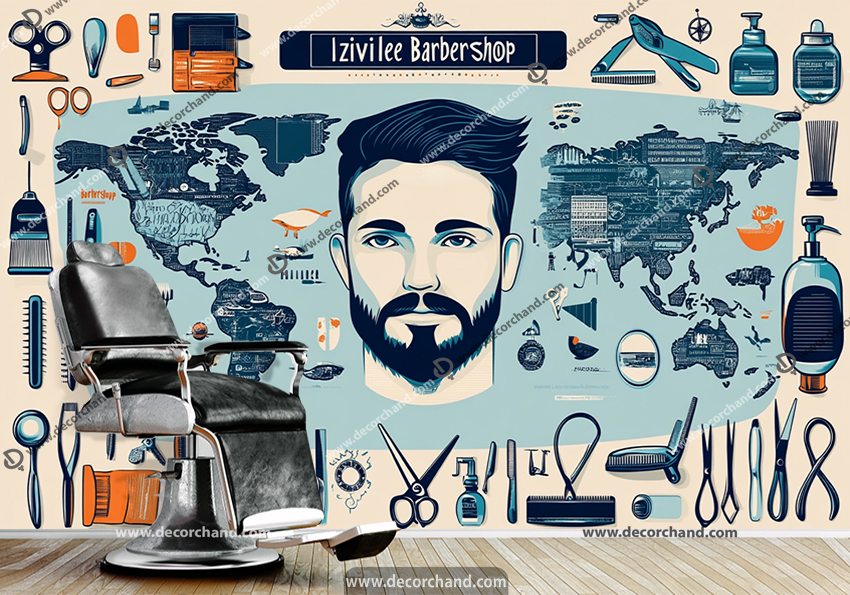 پوستر دیواری سه بعدی برای آرایشگاه مردانه