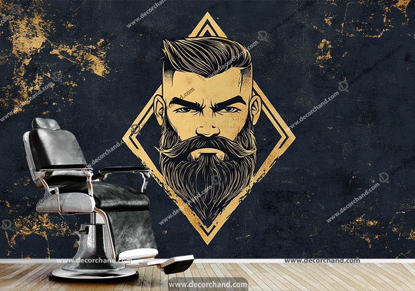 کاغذ دیواری سه بعدی طرح چهره مدل مردانه برای آرایشگاه