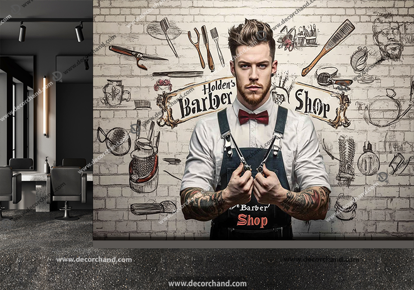 پوستر دیواری سه بعدی آرایشگاه مردانه
