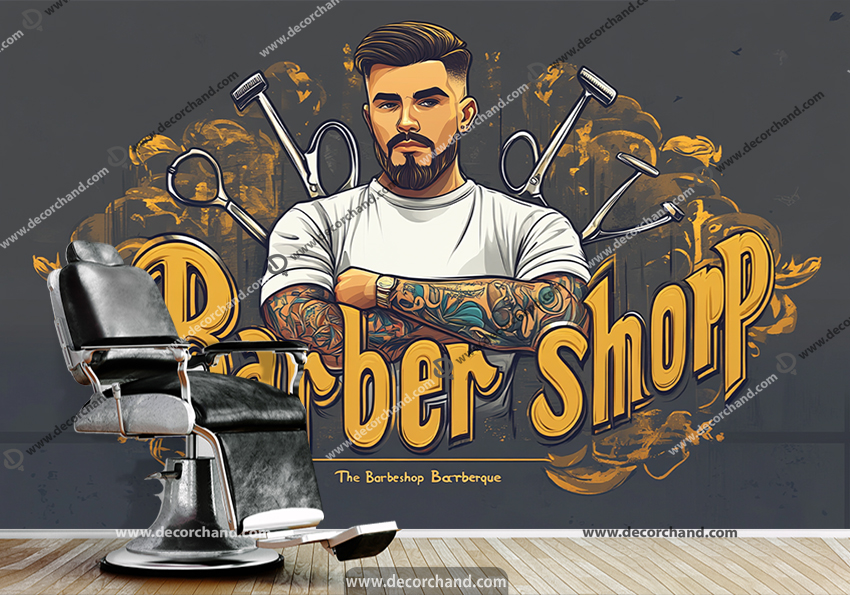 کاغذ دیواری سه بعدی شیک برای آرایشگاه مردانه