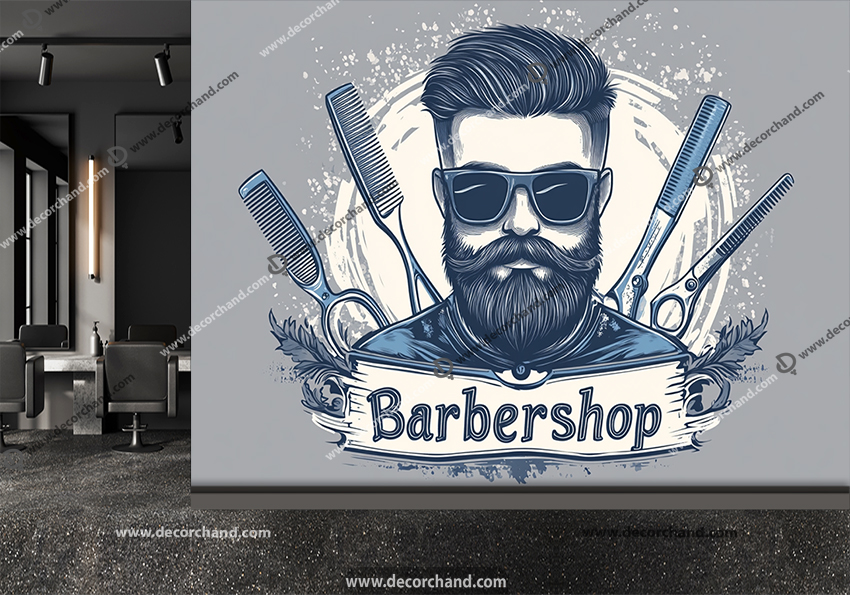 پوستر سه بعدی آرایشگاه مردانه طرح وکتوری لوازم آرایشگری و باربر