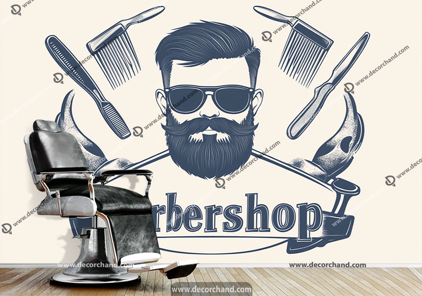 پوستر دیواری برای مغازه آرایشگاه مردانه رنگ روشن طرح وکتوری