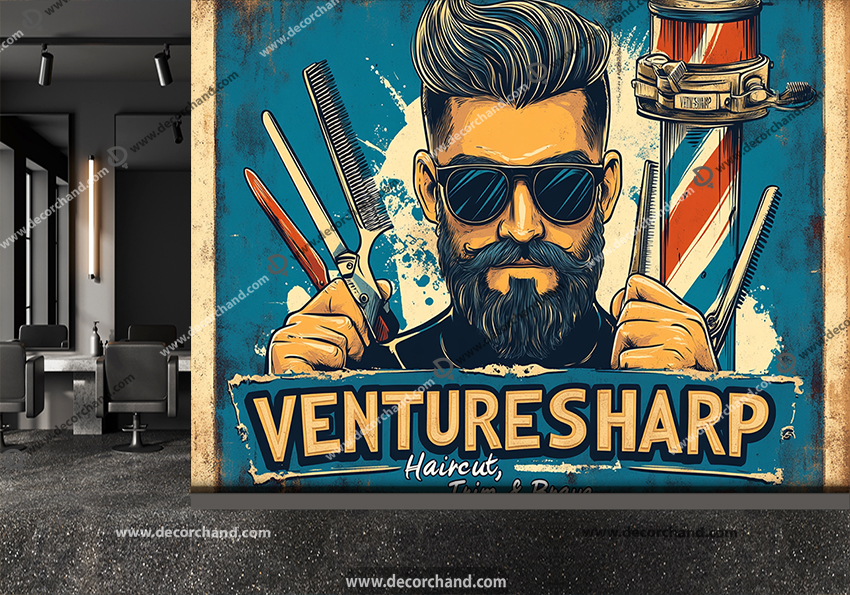 پوستر دیواری آرایشگاه مردانه طرح آرایشگر با قیچی