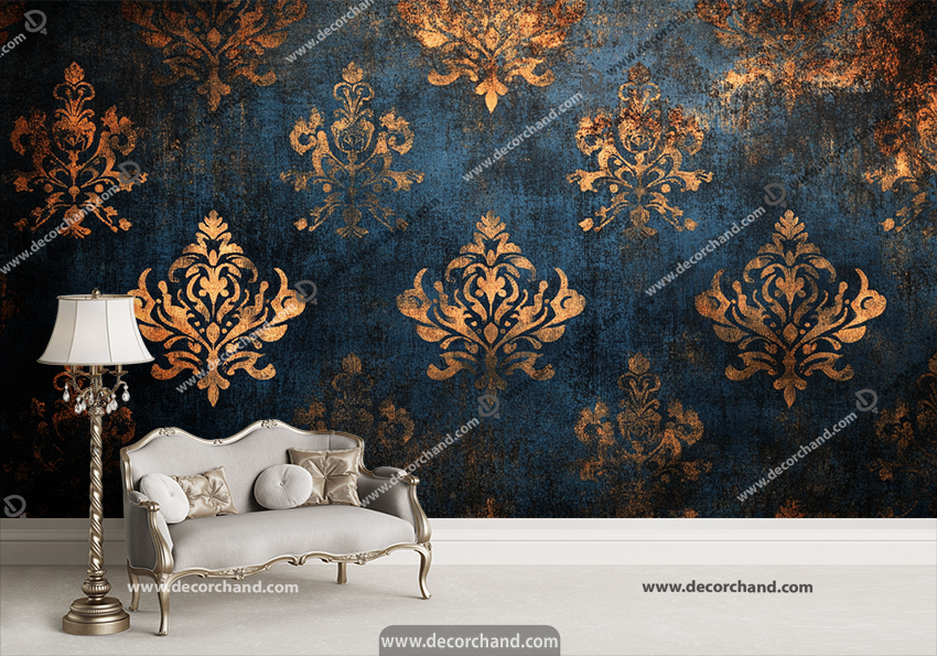 کاغذ دیواری لاکچری برای سالن پذیرایی طرح داماسک