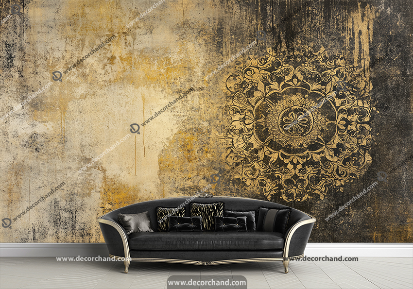 کاغذ دیواری لاکچری و ساده پتینه ای رنگ خاکستری طلایی