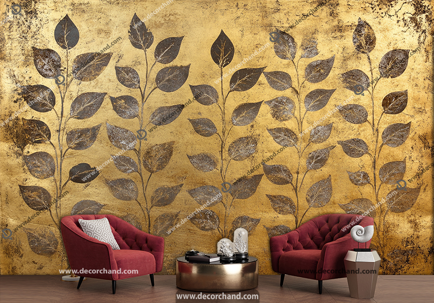 پوستر سه بعدی طرح برگ با زمینه پتینه ای