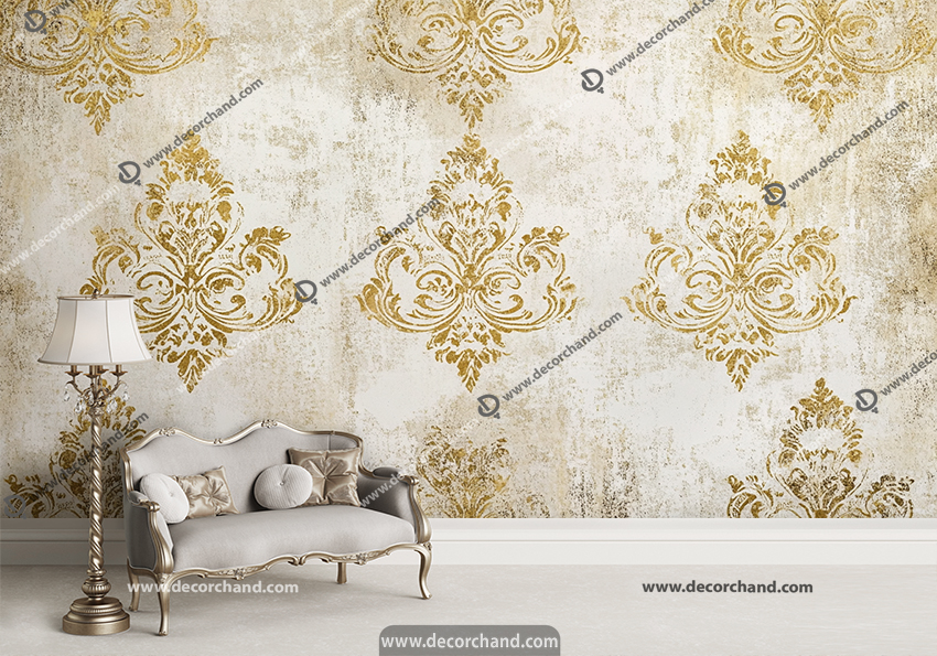 پوستر دیواری کلاسیک مدل داماسک پتینه ای