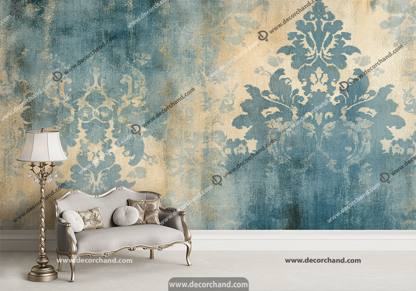 پوستر دیواری پتینه ای طرح گل داماسک سنتی