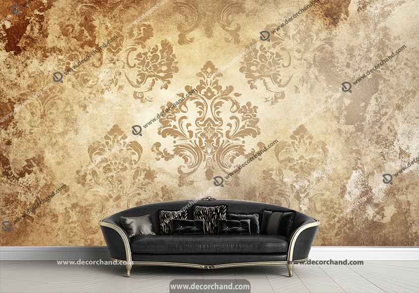 پوستر دیواری پتینه ای طرح گل کلاسیک طلایی