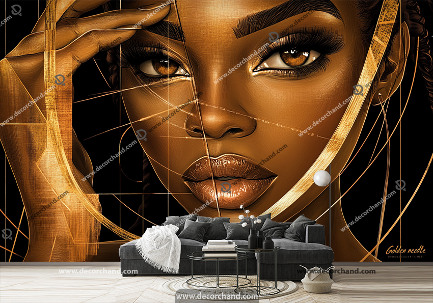 پوستر دیواری آرایشگاه زنانه طرح میکاپ چهره با زمینه مشکی