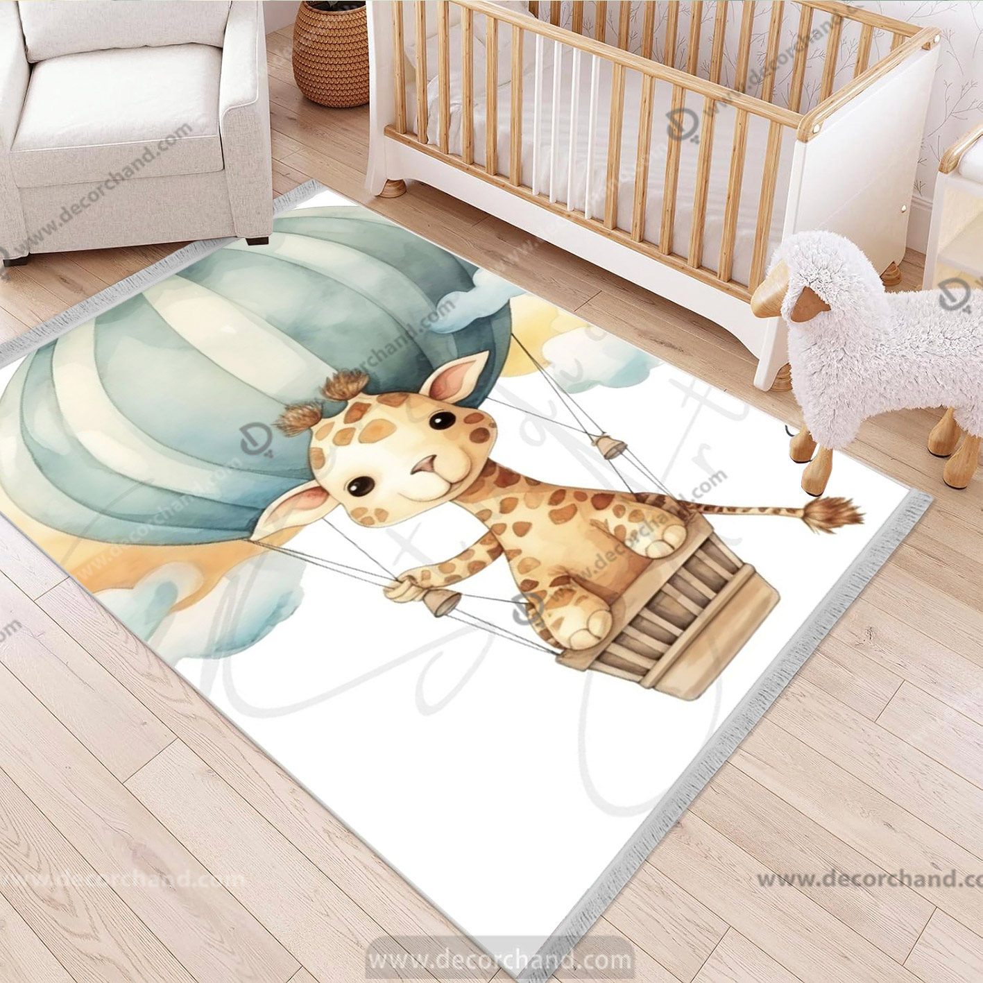 فرشینه اتاق کودک طرح زرافه در بالن