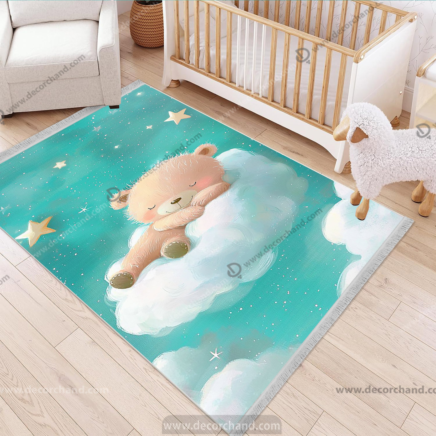 فرشبنه اتاق کودک طرح تدی خوابالو لای ابرا