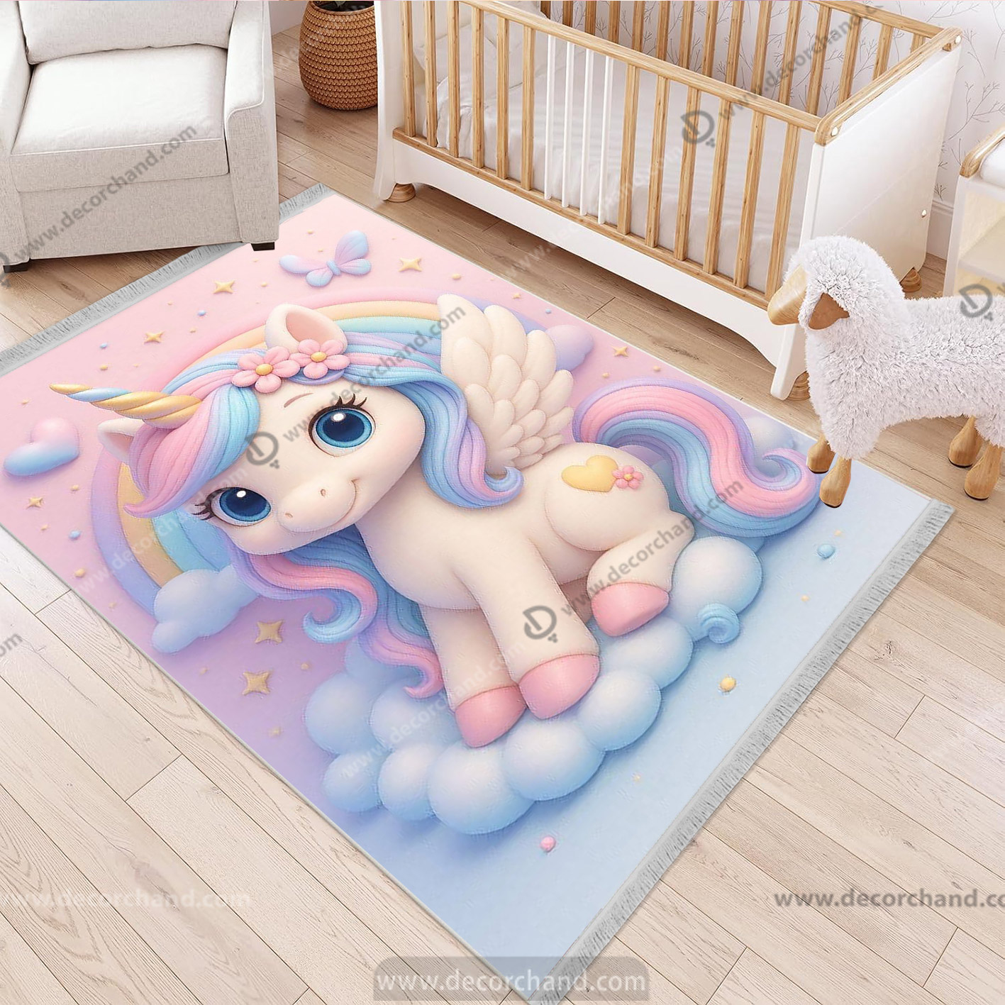 فرش اتاق دختر طرح اسب تکشاخ