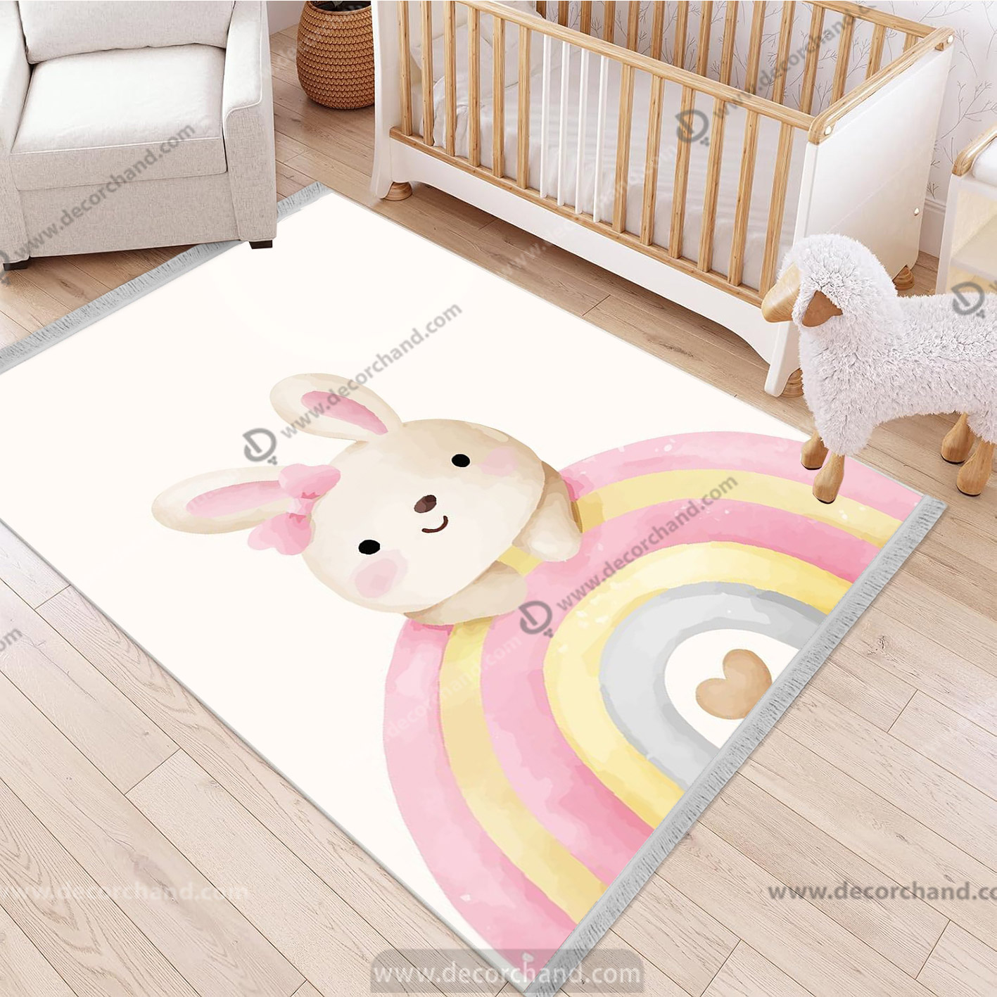 فرش چاپی طرح خرگوش و رنگین کمان