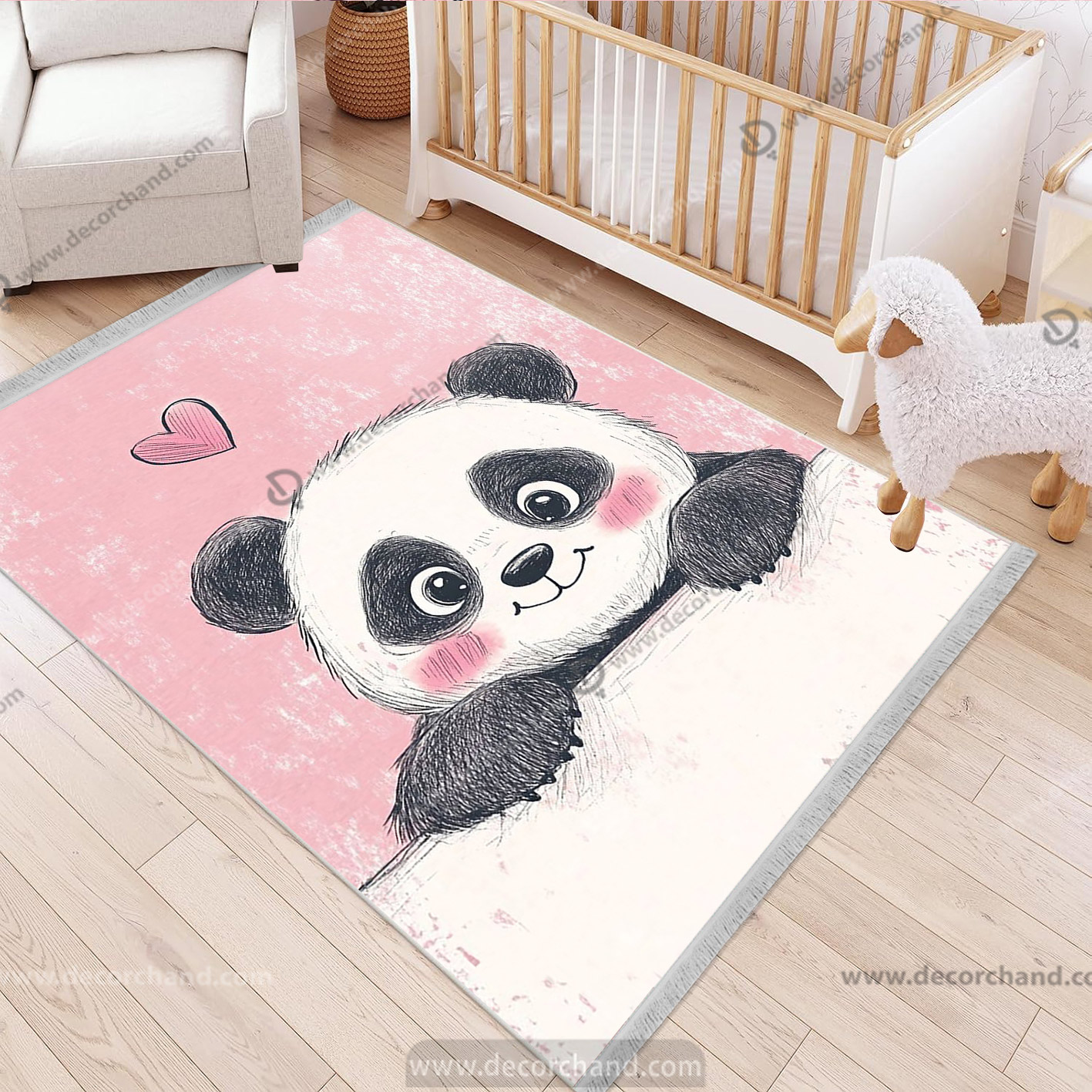 فرش اتاق دختر طرح خرس پاندا با زمینه صورتی